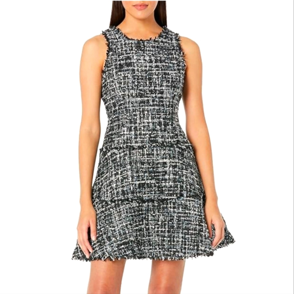 LIKELY Women's Tweed Jewel Dress size 8 Color: Black/Blue Indigo Multi